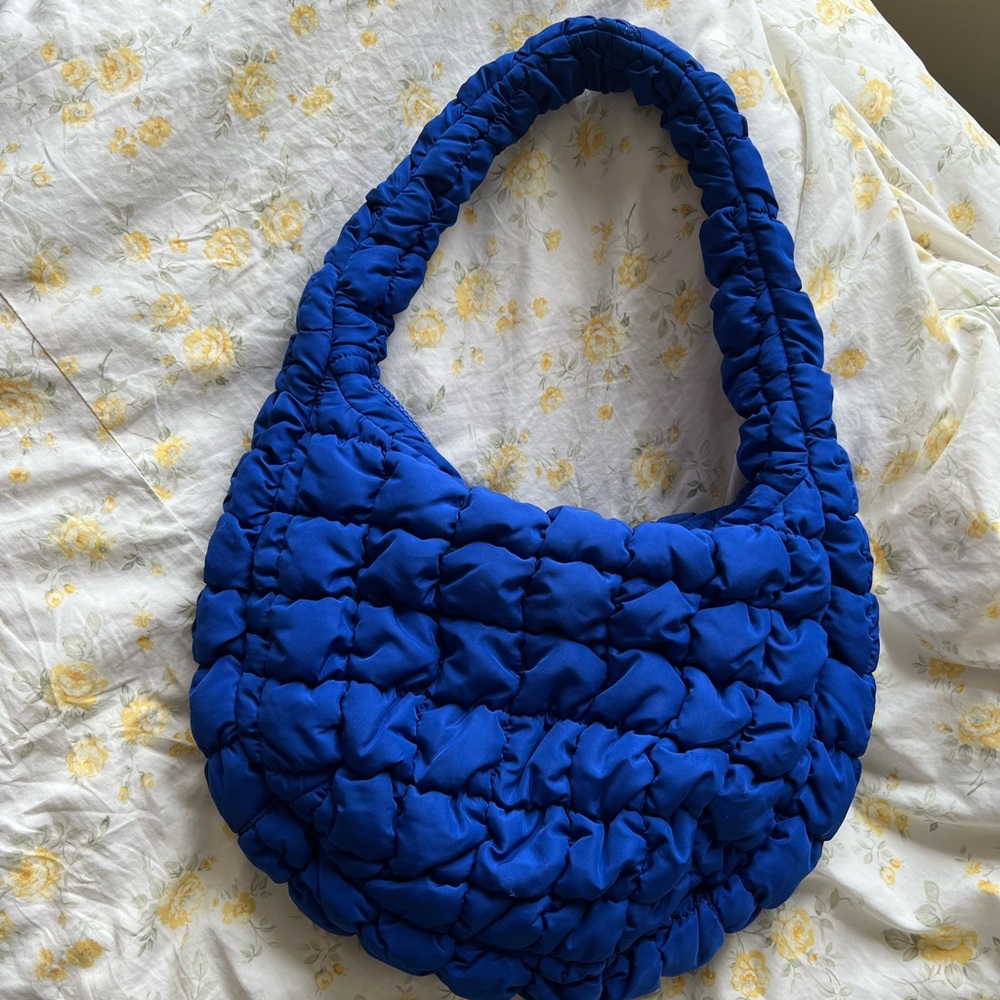 COS mini quilted puffer bag in blue (used)